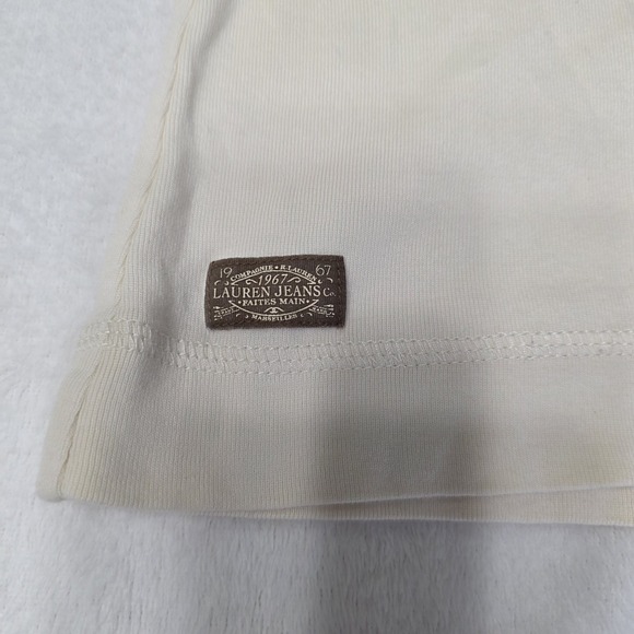 Lauren Ralph Lauren Women's Large Ivory Brown Elbow Patch Zipper Long Sleeve Top - Picture 10 of 10